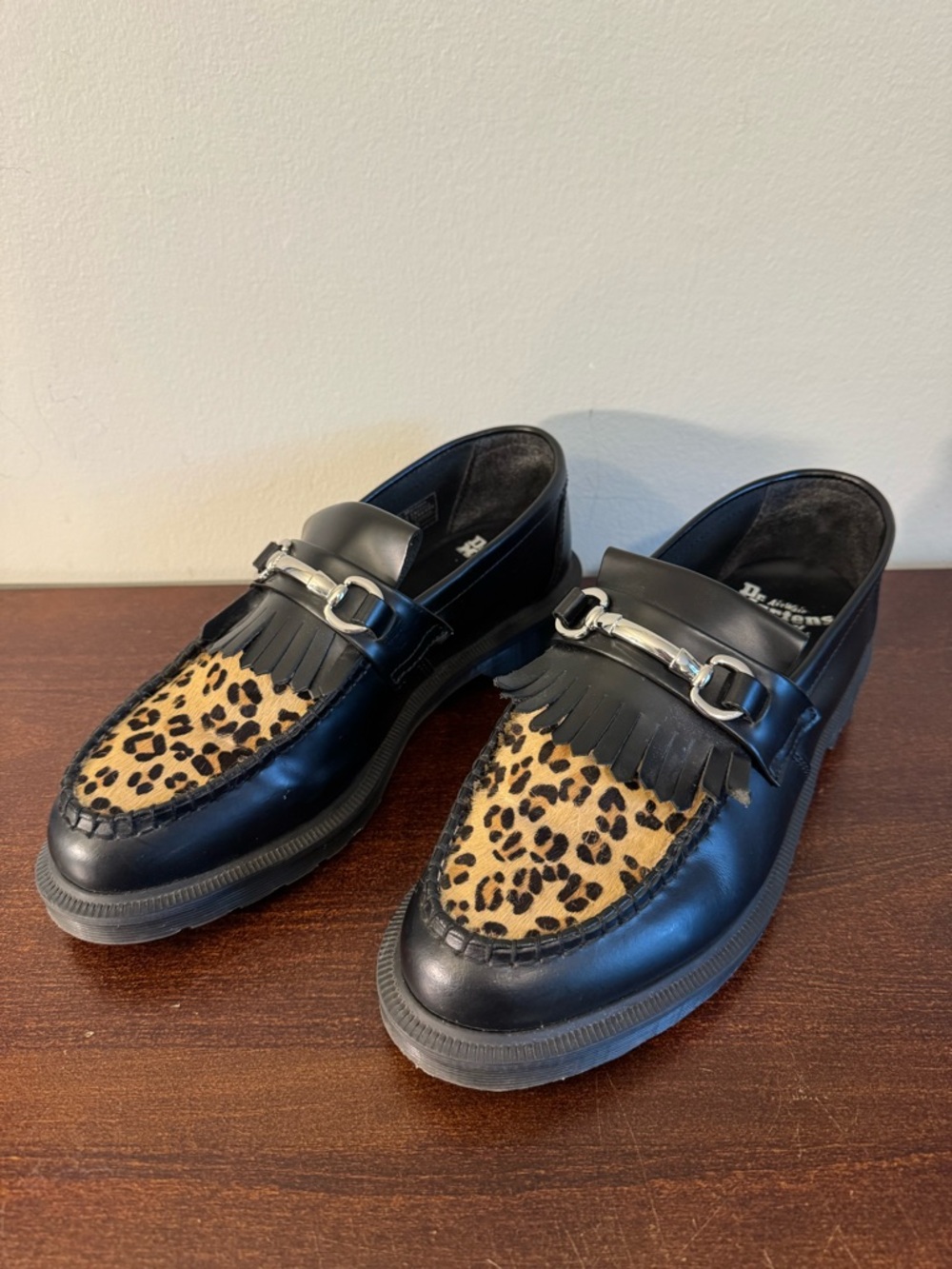 Dr. Martens Adrian Snaffle Loafers - black, leopard print, silver hardware
